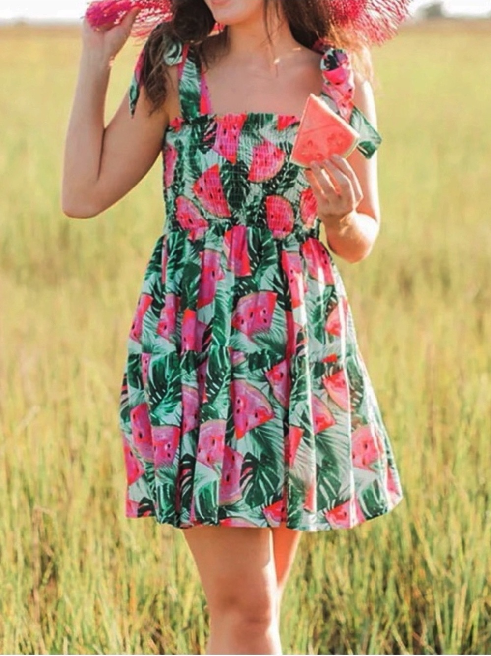 Kathleen Maeve X Victoria Dunn Taylor Watermelon Print Smocked Mini Dress Size M